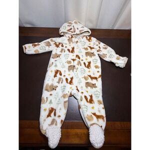 Chickpea Baby Woodland Animal Fleece Pram Suit Hooded Bunting 3-6M Cream Fox